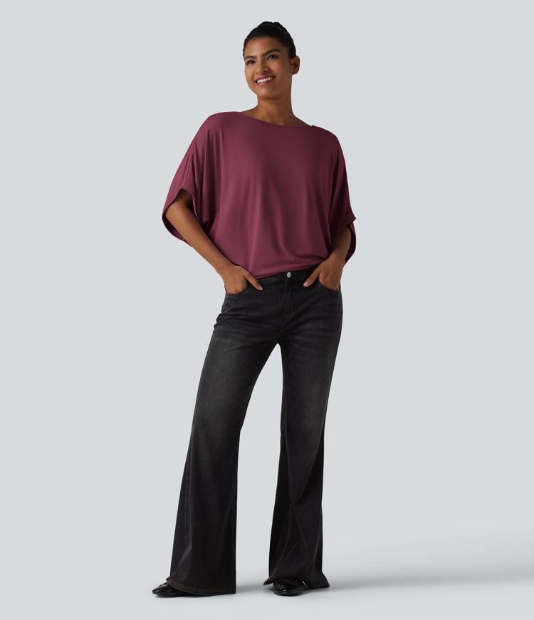 Round Neck Batwing Sleeve Relaxed Casual Top Round Neck Batwing Sleeve Relaxed Casual Top