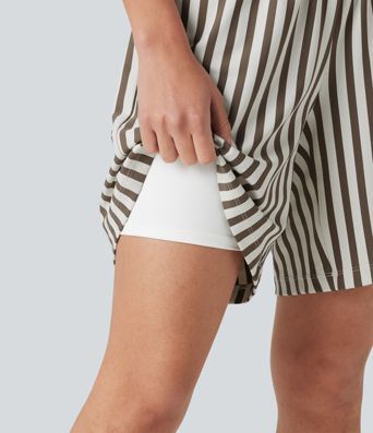 High Waisted 2-in-1 Stripes Yoga Baggy Shorts 7'' with Pockets