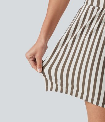 High Waisted 2-in-1 Stripes Yoga Baggy Shorts 7'' with Pockets