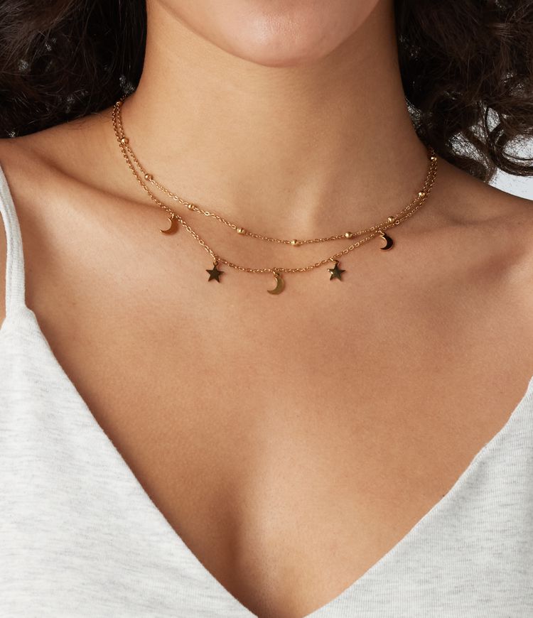 Star and Moon Necklace Set