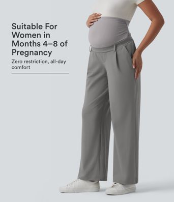 Halara Flex™ DayStretch işe uygun, süper yüksek belli, düz paça, cepli hamile pantolonu.
