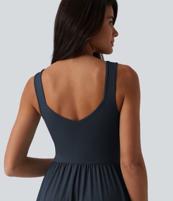 Sleeveless Crossover Flowy Midi Casual Dress with Pockets E-G Sleeveless Crossover Flowy Midi Casual Dress with Pockets E-G