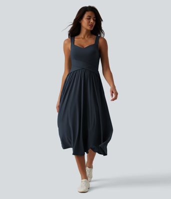 Sleeveless Crossover Flowy Midi Casual Dress with Pockets E-G Sleeveless Crossover Flowy Midi Casual Dress with Pockets E-G
