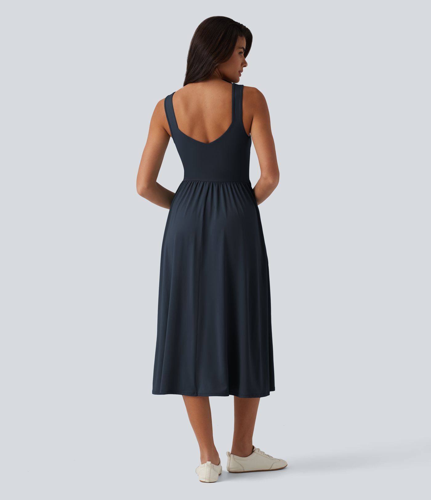 Sleeveless Crossover Flowy Midi Casual Dress with Pockets E-G Sleeveless Crossover Flowy Midi Casual Dress with Pockets E-G