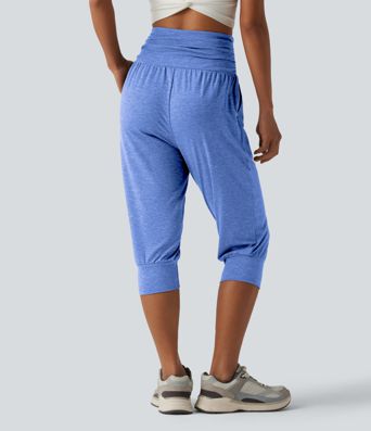 High Waisted Ruched Heathered Yoga Pedal Pushers Joggers with Pockets High Waisted Ruched Heathered Yoga Pedal Pushers Joggers with Pockets