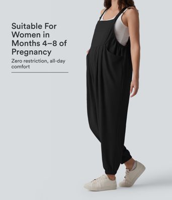 Waffle Casual Maternity Jogger Overalls with Pockets