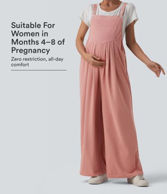Adjustable Straps Waffle Casual Maternity Overalls with Pockets