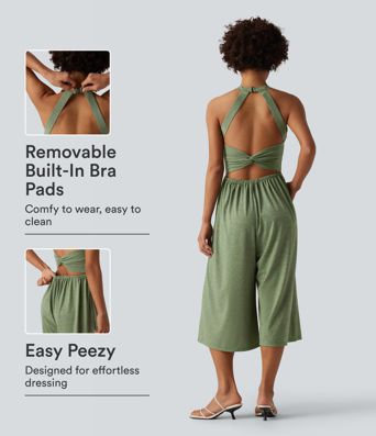 Wide Leg Capri Casual Jumpsuit with Pockets-Easy Peezy Edition