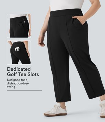 High Waisted Pockets Straight Leg Quick Dry Golf Plus Size Pants-Golf Tee-UPF40+ High Waisted Pockets Straight Leg Quick Dry Golf Plus Size Pants-Golf Tee-UPF40+