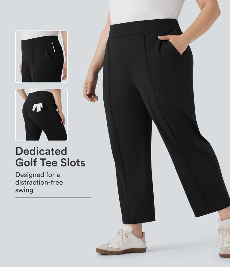 High Waisted Pockets Straight Leg Quick Dry Golf Plus Size Pants-Golf Tee-UPF40+ High Waisted Pockets Straight Leg Quick Dry Golf Plus Size Pants-Golf Tee-UPF40+