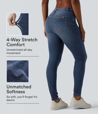 Halara Flex™ Curvy jeans skinny casual de tiro medio con bolsillos Halara Flex™ Curvy jeans skinny casual de tiro medio con bolsillos