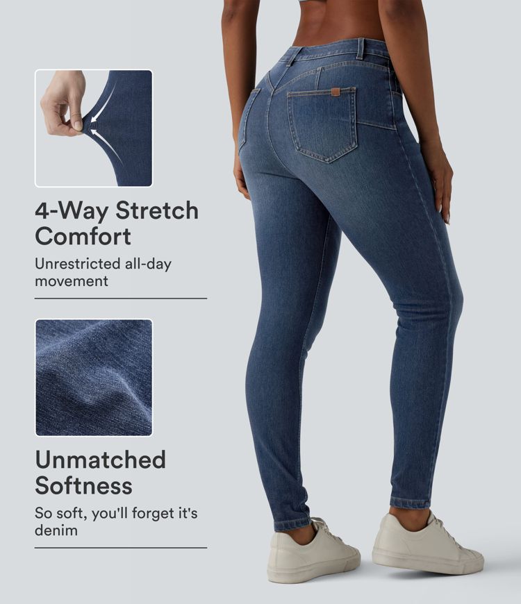 Halara Flex™ Curvy jeans skinny casual de tiro medio con bolsillos Halara Flex™ Curvy jeans skinny casual de tiro medio con bolsillos