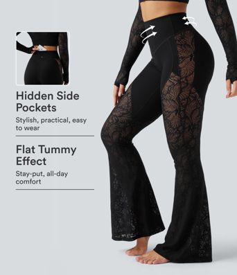 Halara UltraSculpt™ High Waisted Tummy Control Contrast Lace Yoga Flare Leggings with Pocket