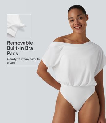 One Shoulder Built-in Bra Short Sleeve Quick Dry Casual Bodysuit One Shoulder Built-in Bra Short Sleeve Quick Dry Casual Bodysuit