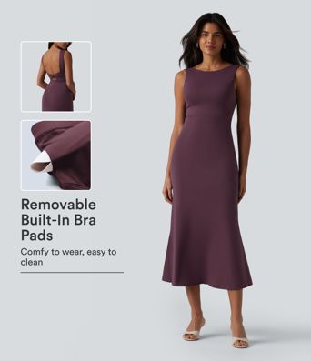 Boat Neck Built-in Bra Sleeveless Midi Dress Boat Neck Built-in Bra Sleeveless Midi Dress