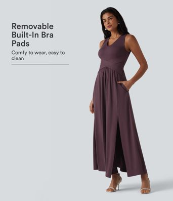 Ärmelloses Maxikleid mit V-Ausschnitt und Taschen