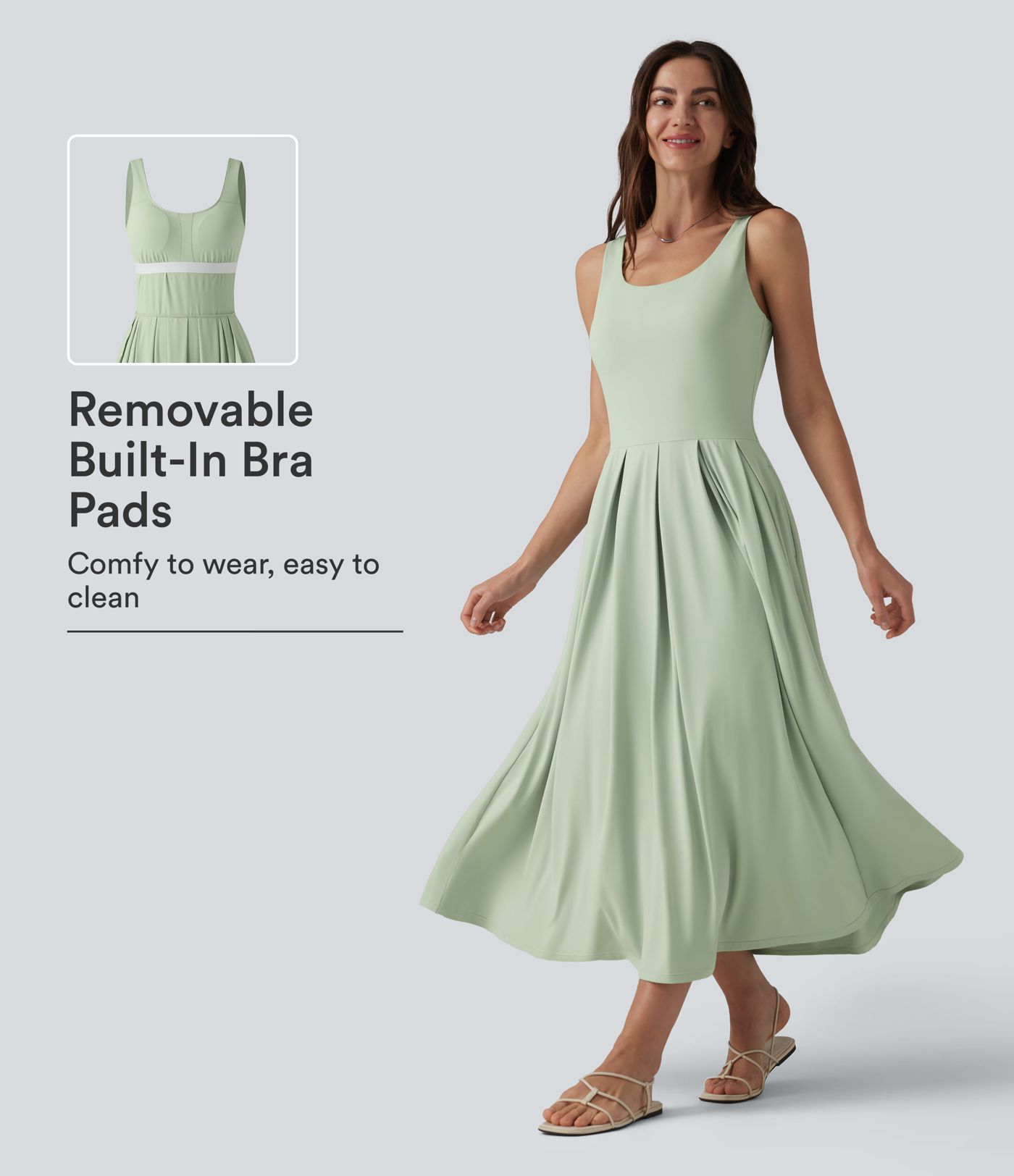 U Neck Built-in Bra Flowy Midi Casual Tank Dress with Pockets U Neck Built-in Bra Flowy Midi Casual Tank Dress with Pockets