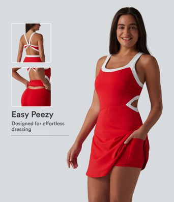 Softlyzero™ Airy Built-in Bra 2-in-1 Color Block InstantCool Mini Tennis Active Dress with Pockets-Easy Peezy Edition