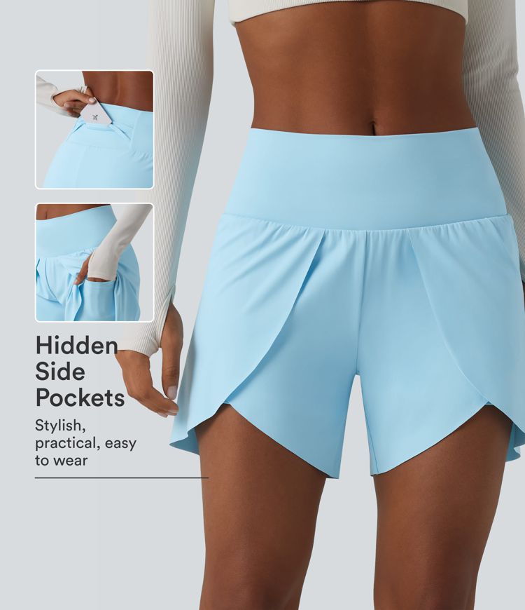 SoftlyZero™ Airy Mid Rise 2-in-1 Tulip Hem InstantCool Yoga Shorts 5'' with Pockets SoftlyZero™ Airy Mid Rise 2-in-1 Tulip Hem InstantCool Yoga Shorts 5'' with Pockets