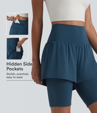 SoftlyZero™ Airy Super High Waisted 2-in-1 Cool Touch Yoga Shorts 9'' with Pockets