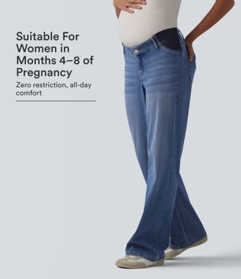 Halara Flex™ Mid Rise Straight Leg Maternity Casual Jeans with Pockets