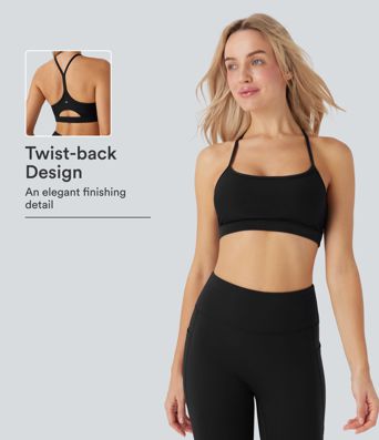 Ribbestrikket yoga-sport-BH med lav støtte og cut-out, cupstørrelser A–D