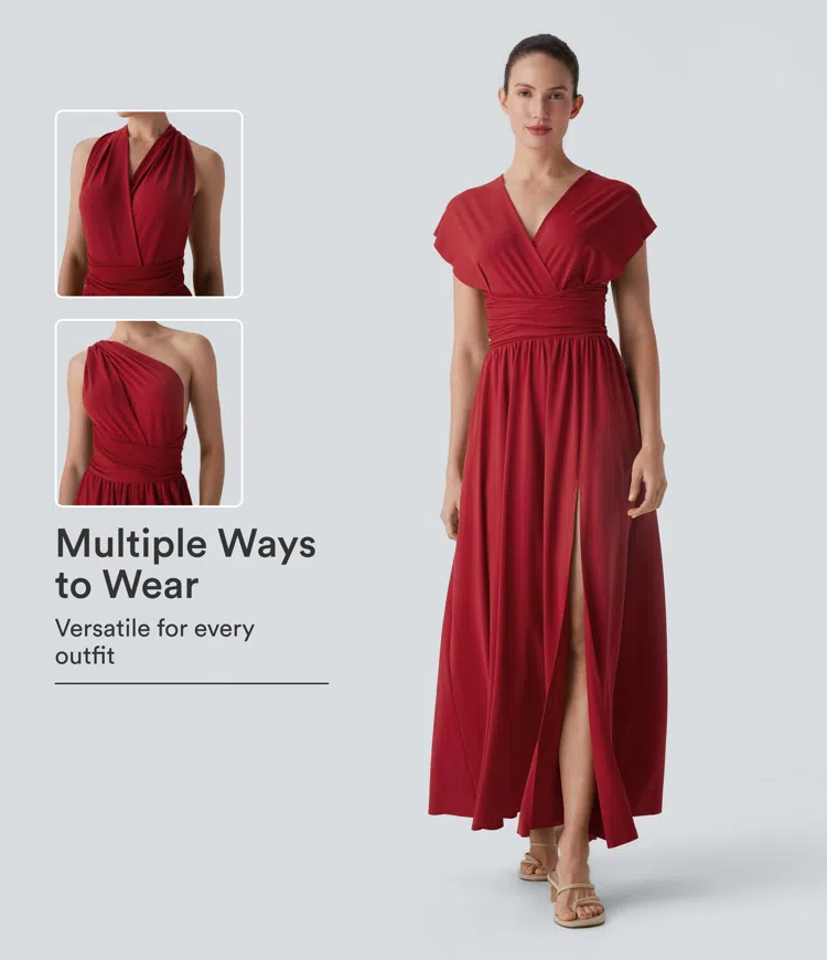 Emboldened V Neck Short Sleeve Tie Back Maxi Dress with Pocket / 1