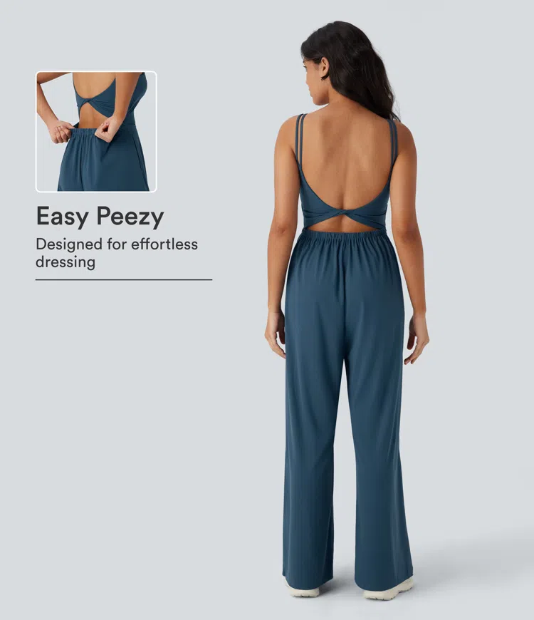 Majolica Blue SoftlyZero™ Airy Double Straps Pocket InstantCool Yoga Jumpsuit-Easy Peezy Edition / 1