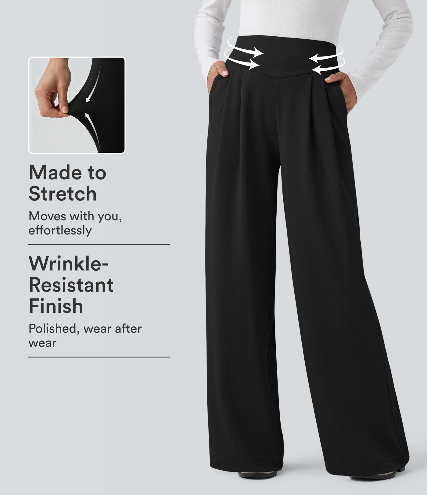 Halara Flex™ High Waisted Tummy Control Crepe Work Straight Leg Pants with Pockets Halara Flex™ High Waisted Tummy Control Crepe Work Straight Leg Pants with Pockets