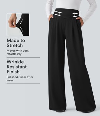 Halara Flex™ High Waisted Tummy Control Crepe Work Straight Leg Pants with Pockets Halara Flex™ High Waisted Tummy Control Crepe Work Straight Leg Pants with Pockets