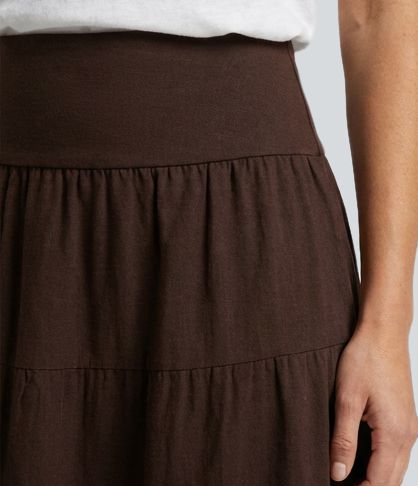 Mid Rise Maxi Flowy Casual Tiered Skirt with Pockets