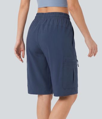 Mid Rise Drawstring Hiking Straight-leg Cargo Shorts with Pockets