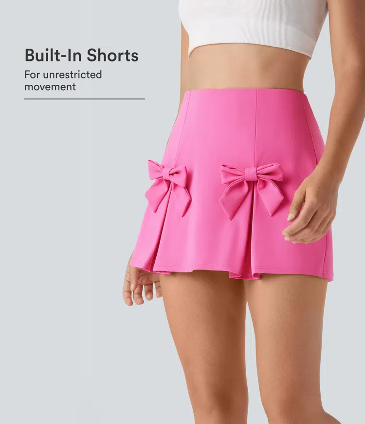 Gorgeous Powder Pink SoftlyZero™ QuickDry High Waisted Tummy Control Removable Bow Casual Skirt with Built-in Shapewear Shorts / 1