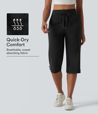 Capri-Casualhose mit mittlerer Leibhöhe, Kordelzug, geradem Bein, schnell trocknend, kühlendem Griff, mit Taschen – UPF40+ Capri-Casualhose mit mittlerer Leibhöhe, Kordelzug, geradem Bein, schnell trocknend, kühlendem Griff, mit Taschen – UPF40+