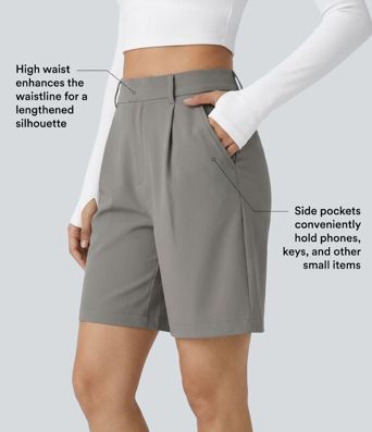 High Waisted Wide Leg Work Shorts with Pockets