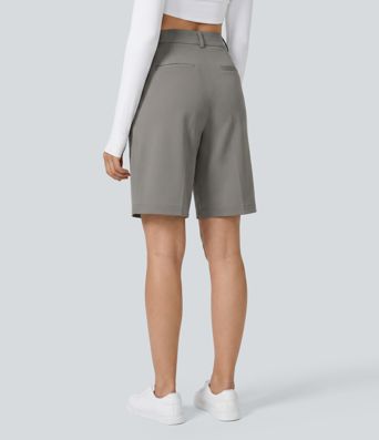 High Waisted Wide Leg Work Shorts with Pockets