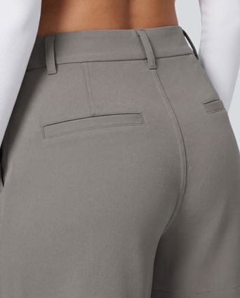 High Waisted Wide Leg Work Shorts with Pockets