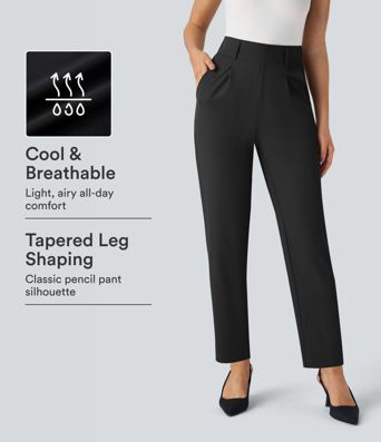 Pantalón de traje cónico de tiro alto con bolsillos