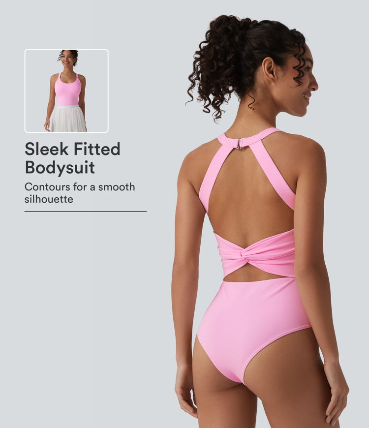 SoftlyZero™ Airy Twisted Backless Adjustable Buckle U-Neck Sleeveless Built-in Bra Cool Touch Casual Bodysuit SoftlyZero™ Airy Twisted Backless Adjustable Buckle U-Neck Sleeveless Built-in Bra Cool Touch Casual Bodysuit