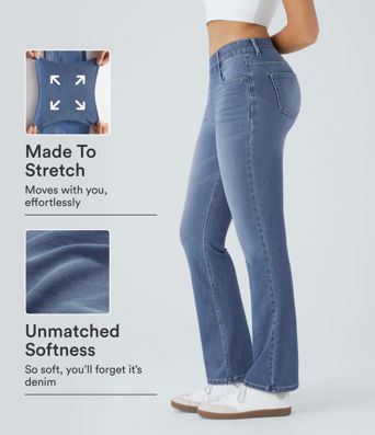 Halara Flex™ High Waisted Pockets Washed Casual Bootcut Jeans