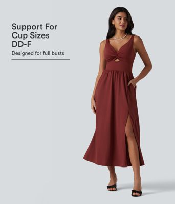 SoftlyZero™ Airy V Neck Non-Removable Pad Sleeveless Cool Touch Midi Dress with Pockets DD-F