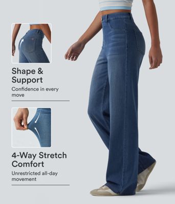 Halara Flex™ vaqueros casual de talle alto, pierna recta, con diseño moldeador de efecto lifting y bolsillos