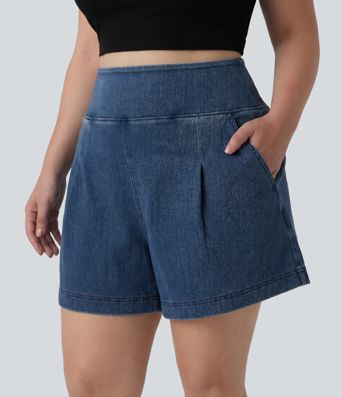 Halara Flex™ High Waisted Denim Casual Baggy Plus Size Shorts 4'' with Pockets