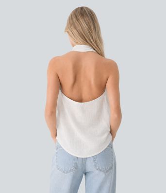 V-Neck Sleeveless Backless Casual Halter Top