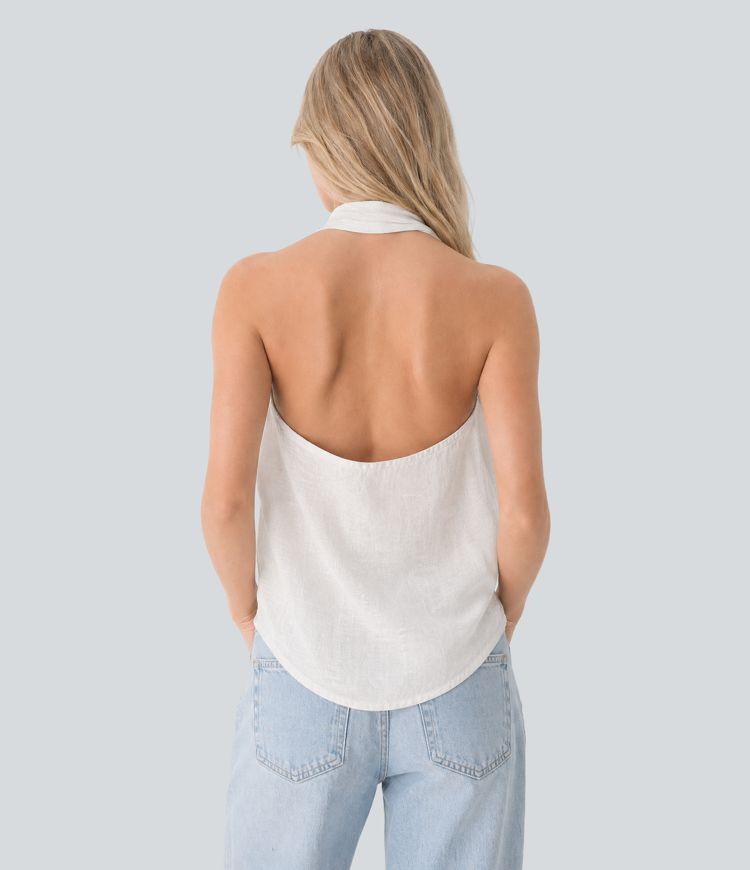 V-Neck Sleeveless Backless Casual Halter Top