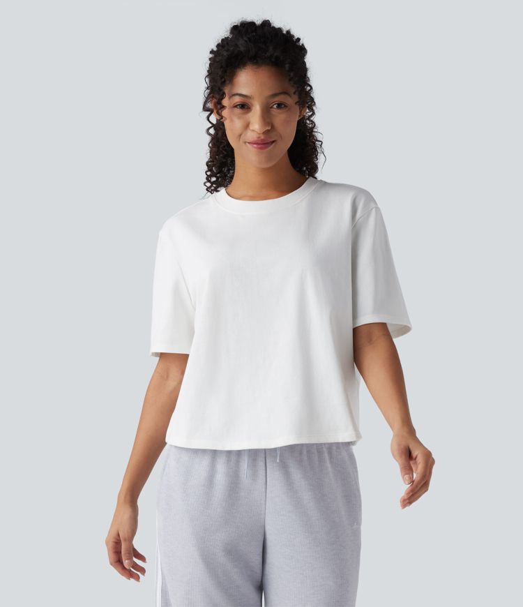 Round Neck Short Sleeve Casual Cotton Boxy T-Shirt Round Neck Short Sleeve Casual Cotton Boxy T-Shirt