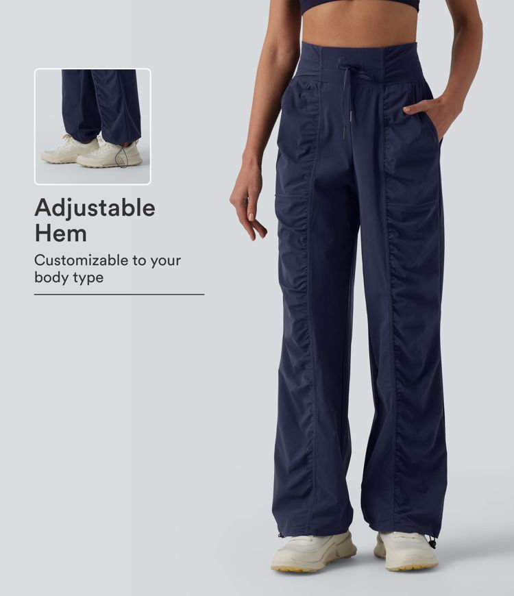 High Waisted Drawstring Ruched Quick Dry Running Straight Leg Baggy Pants with Pockets High Waisted Drawstring Ruched Quick Dry Running Straight Leg Baggy Pants with Pockets
