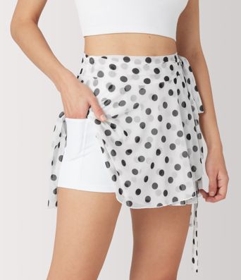 Jupe évasée micro‑mini en résille à pois, taille haute, 2 en 1, à nouer sur le côté, fluide, avec poche