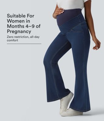 Halara Flex™ Super High Waisted Crossover Flare Casual Maternity Jeans with Pockets Halara Flex™ Super High Waisted Crossover Flare Casual Maternity Jeans with Pockets