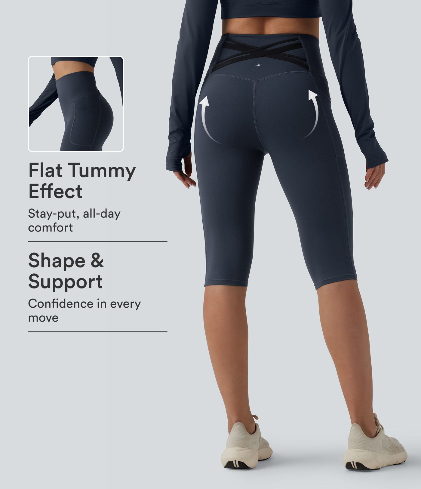 Halara Ultrasculpt™ High Waisted Tummy Control Crossover Back Pedal Pusher Running Leggings with Pockets Halara Ultrasculpt™ High Waisted Tummy Control Crossover Back Pedal Pusher Running Leggings with Pockets